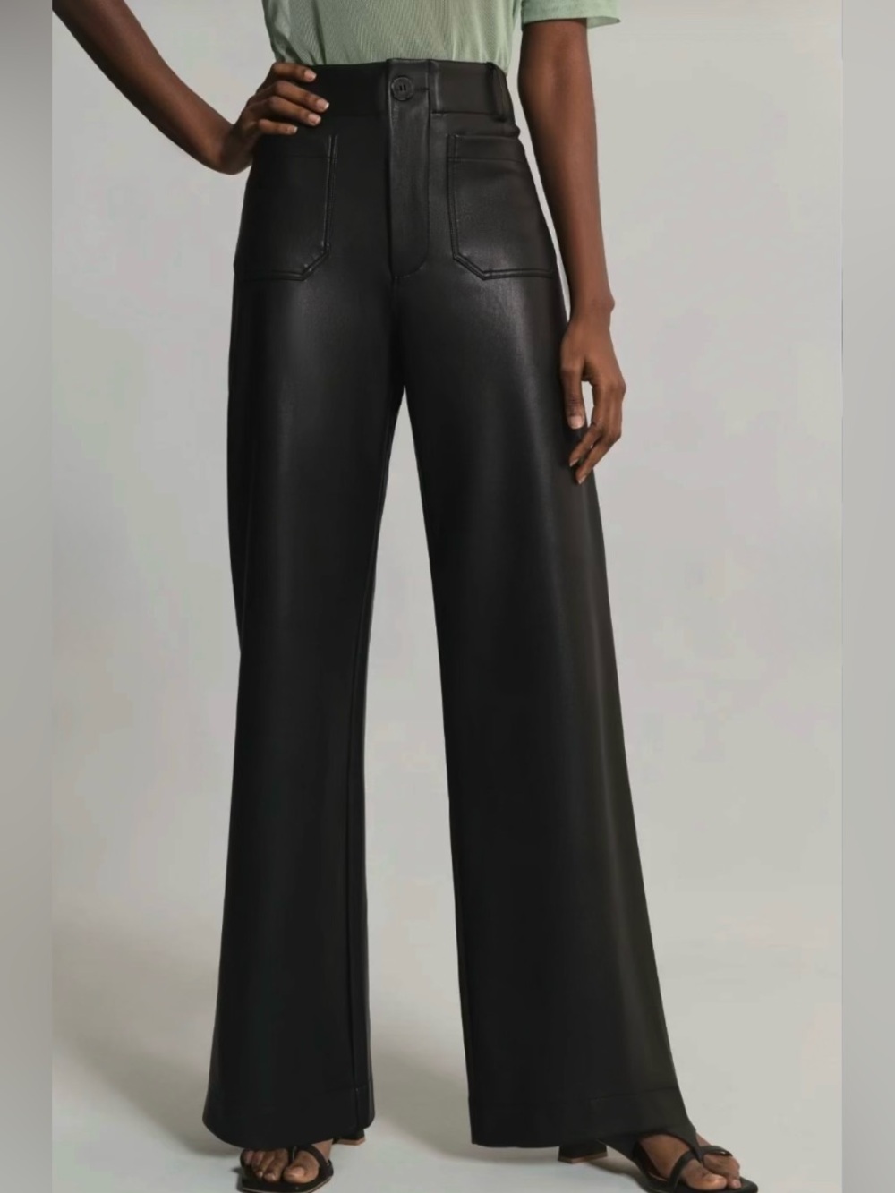 Anthropologie Maeve The Colette Wide-Leg Faux Leather Pants in Black 32 NWT